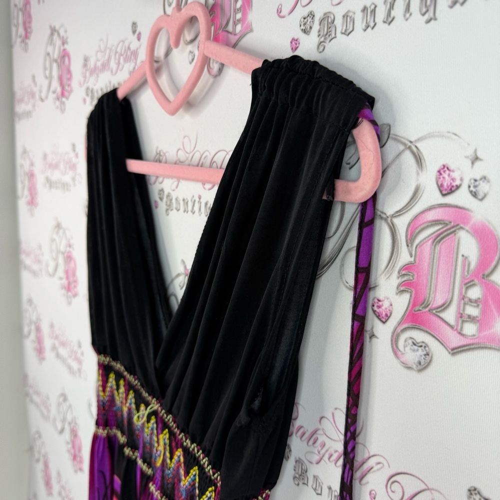 Thailand dress smocked feather style Aztec Elegant Black and Purple Dress - Picture 6 of 9